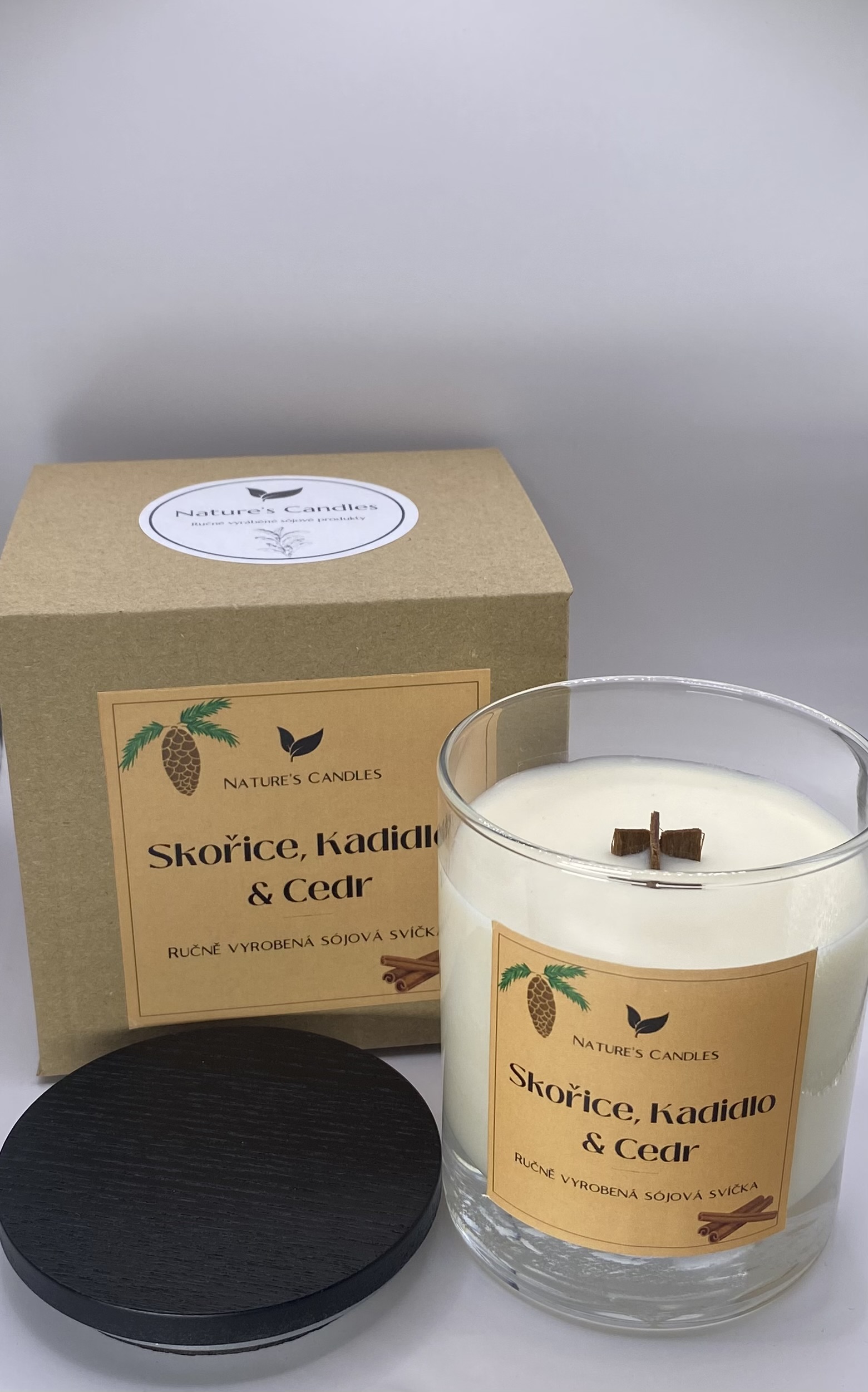 Sójová svíčka - Skořice, Kadidlo a Cedr
