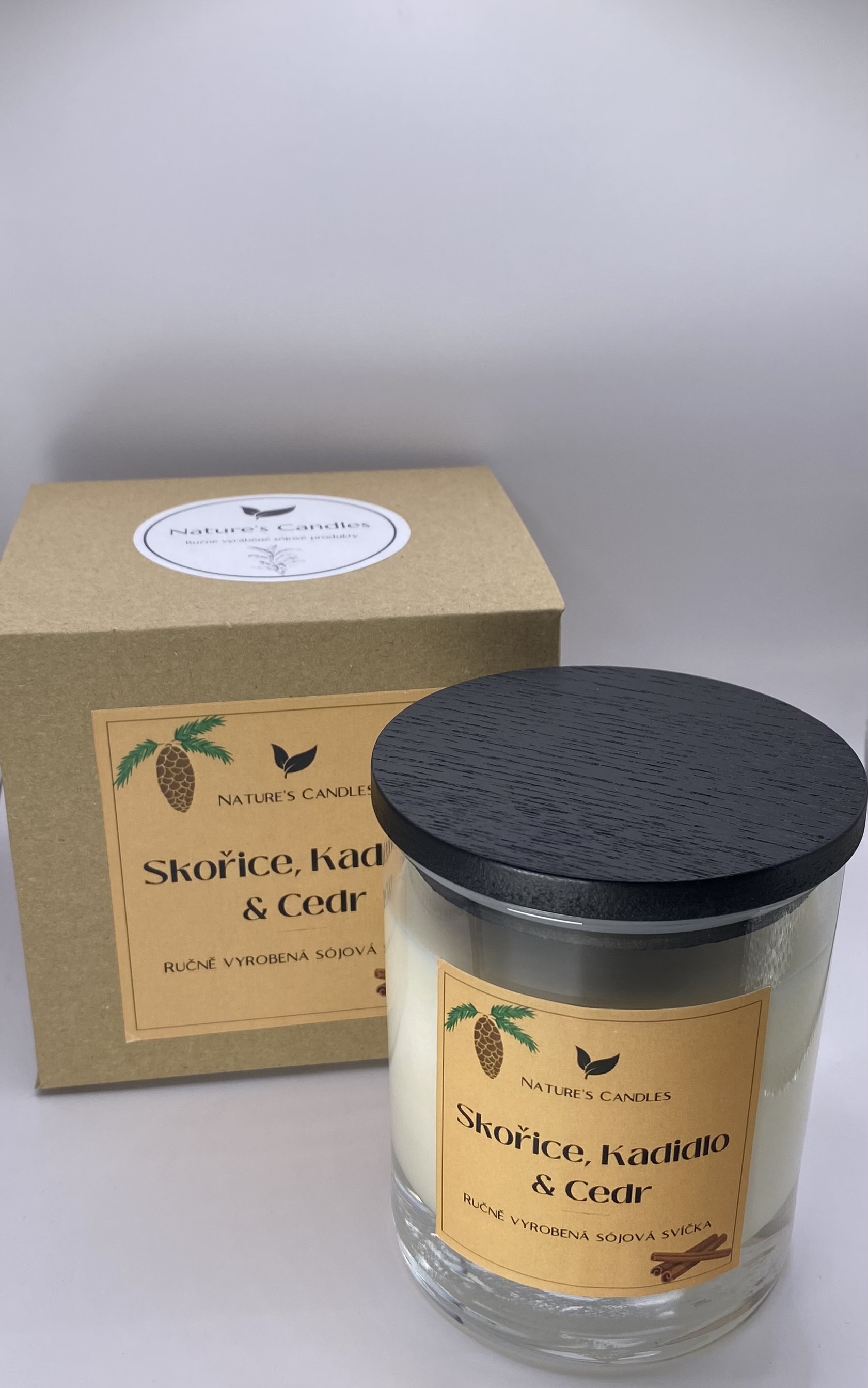 Sójová svíčka - Skořice, Kadidlo a Cedr