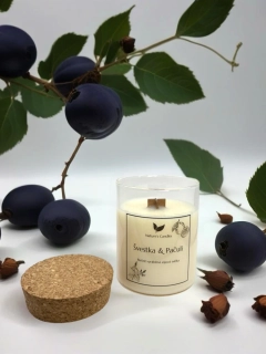 Sójová svíčka s korkem - Švestka & Pačuli