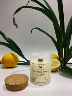 Sójová svíčka s korkem - Citrónová tráva & Zázvor